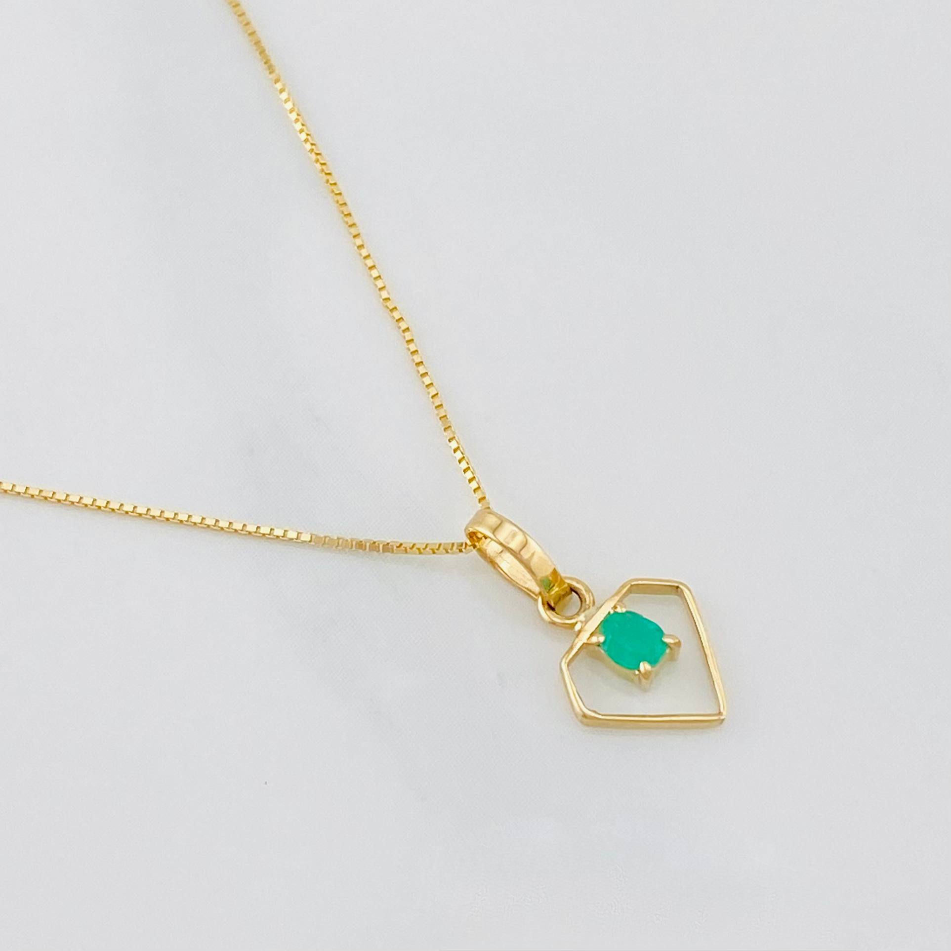 Venetian Chain Set + Diamond Emerald Pendant 0.06pts / 1.3g / 15 3/4 in 18K Yellow Gold