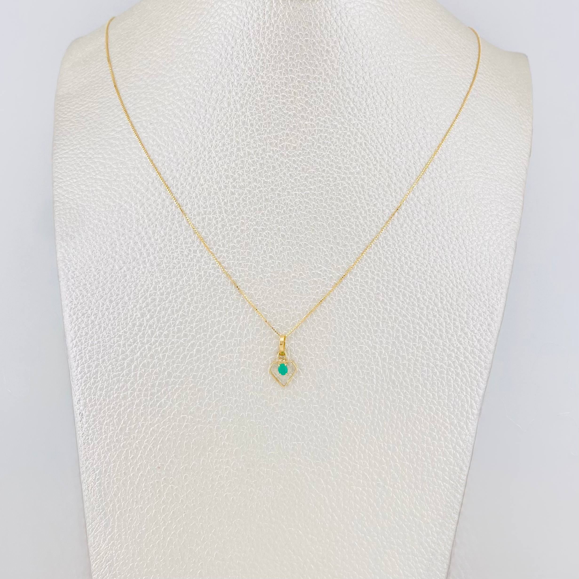Venetian Chain Set + Diamond Emerald Pendant 0.06pts / 1.3g / 15 3/4 in 18K Yellow Gold