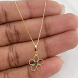 Venetian Chain Set + Emerald Flower Pendant 0.05pts / 1.6g / 15 3/4 in 18K Yellow Gold