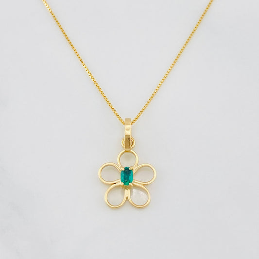 Set Cadena Veneciana + Dije Flor Esmeralda 0.05pts / 1.6g / 16 in Oro Amarillo 18K