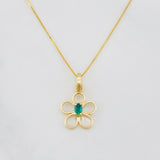Venetian Chain Set + Emerald Flower Pendant 0.05pts / 1.6g / 15 3/4 in 18K Yellow Gold