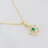 Venetian Chain Set + Emerald Flower Pendant 0.05pts / 1.6g / 15 3/4 in 18K Yellow Gold
