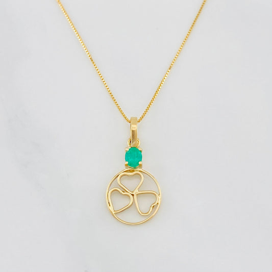 Set Cadena Veneciana + Dije Circulo Corazones Esmeralda 0.15pts / 1.7g / 16 in Oro Amarillo 18K