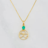 Set Venetian Chain + Pendant Circle Hearts Emerald 0.15pts / 1.7g / 15 3/4 in 18K Yellow Gold