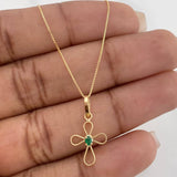Set Venetian Chain + Pendant Cross with Emerald Center Stone 0.03pts / 1.45g / 15 3/4 in 18K Yellow Gold