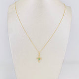 Set Venetian Chain + Pendant Cross with Emerald Center Stone 0.03pts / 1.45g / 15 3/4 in 18K Yellow Gold