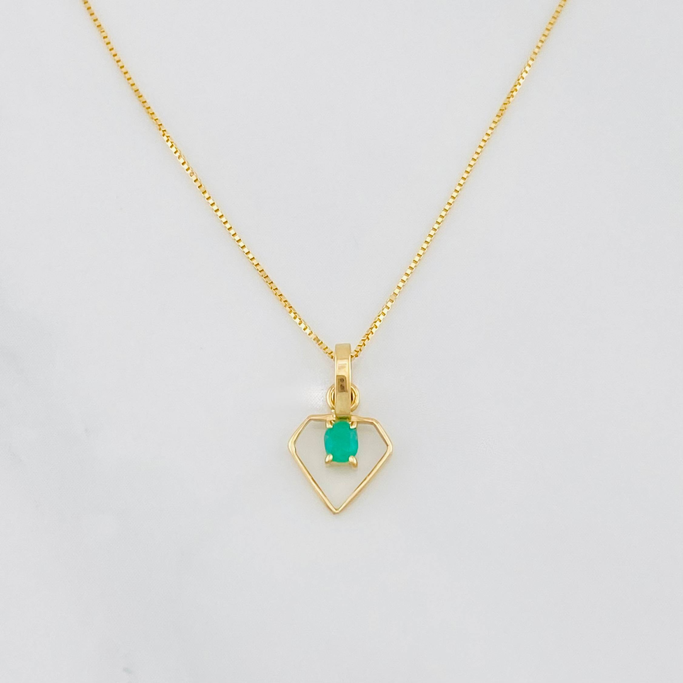 Venetian Chain Set + Diamond Emerald Pendant 0.06pts / 1.3g / 15 3/4 in 18K Yellow Gold