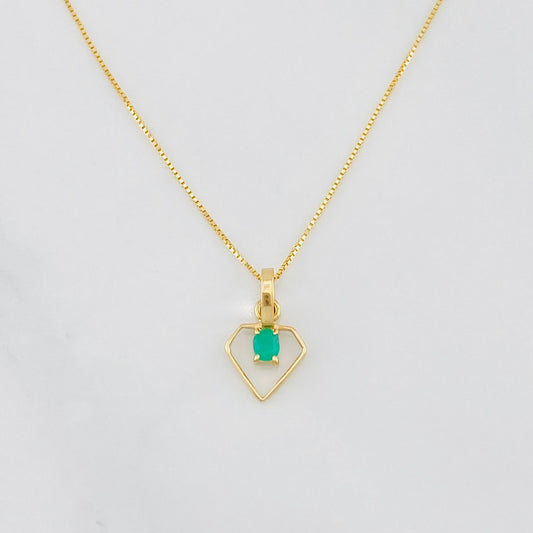 Set Cadena Veneciana + Dije Diamante Esmeralda 0.06pts / 1.3g / 16 in Oro Amarillo 18K