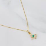 Venetian Chain Set + Emerald Bow Pendant 0.02pts / 1.45g / 15 3/4 in 18K Yellow Gold