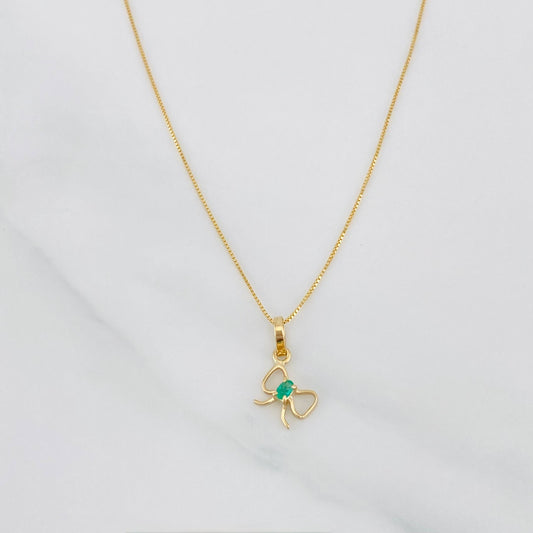 Set Cadena Veneciana + Dije Moño Esmeralda 0.04pts / 1.35g / 16 in Oro Amarillo 18K