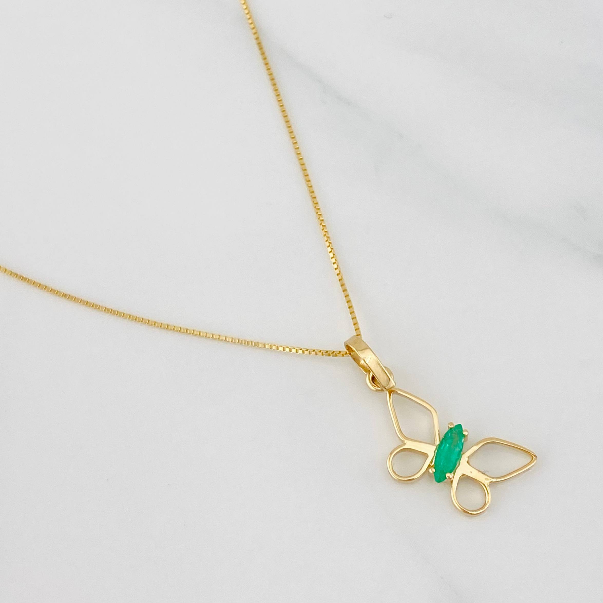 Set Venetian Chain + Emerald Butterfly Pendant 0.04pts / 1.5g / 15 3/4 in 18K Yellow Gold