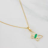 Set Venetian Chain + Emerald Butterfly Pendant 0.04pts / 1.5g / 15 3/4 in 18K Yellow Gold