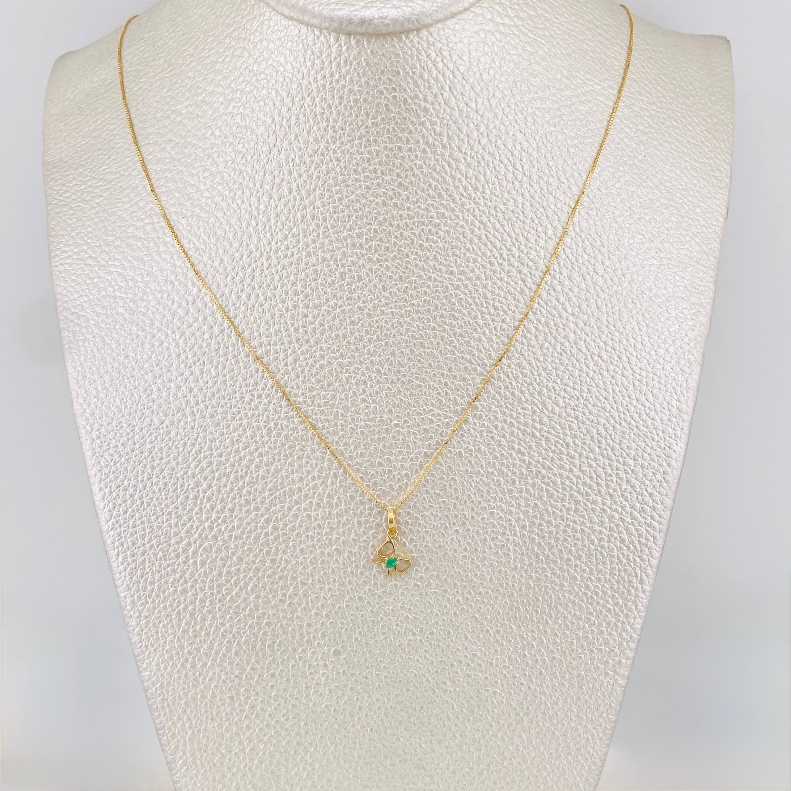 Venetian Chain Set + Emerald Bow Pendant 0.04pts / 1.35g / 15 3/4 in 18K Yellow Gold