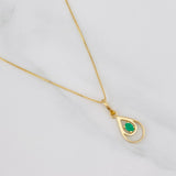 Set Cadena Veneciana + Dije Doble Lagrima Esmeralda 0.05pts / 1.5g / 15 3/4 in Oro Amarillo 18K