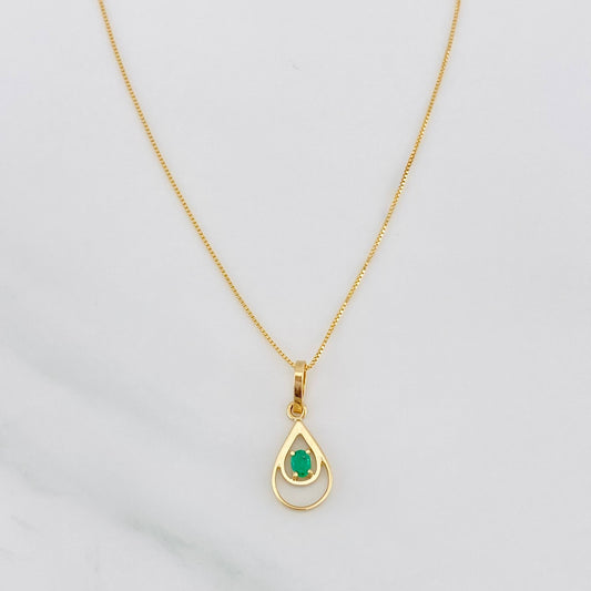 Set Cadena Veneciana + Dije Doble Lagrima Esmeralda 0.05pts / 1.5g / 16 in Oro Amarillo 18K