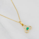 Venetian Chain Set + Emerald Flower Pendant 0.06pts / 1.35g / 15 3/4 in 18K Yellow Gold