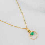 Set Venetian Chain + Circular Emerald Pendant 0.05pts / 1.35g / 15 3/4 in 18K Yellow Gold