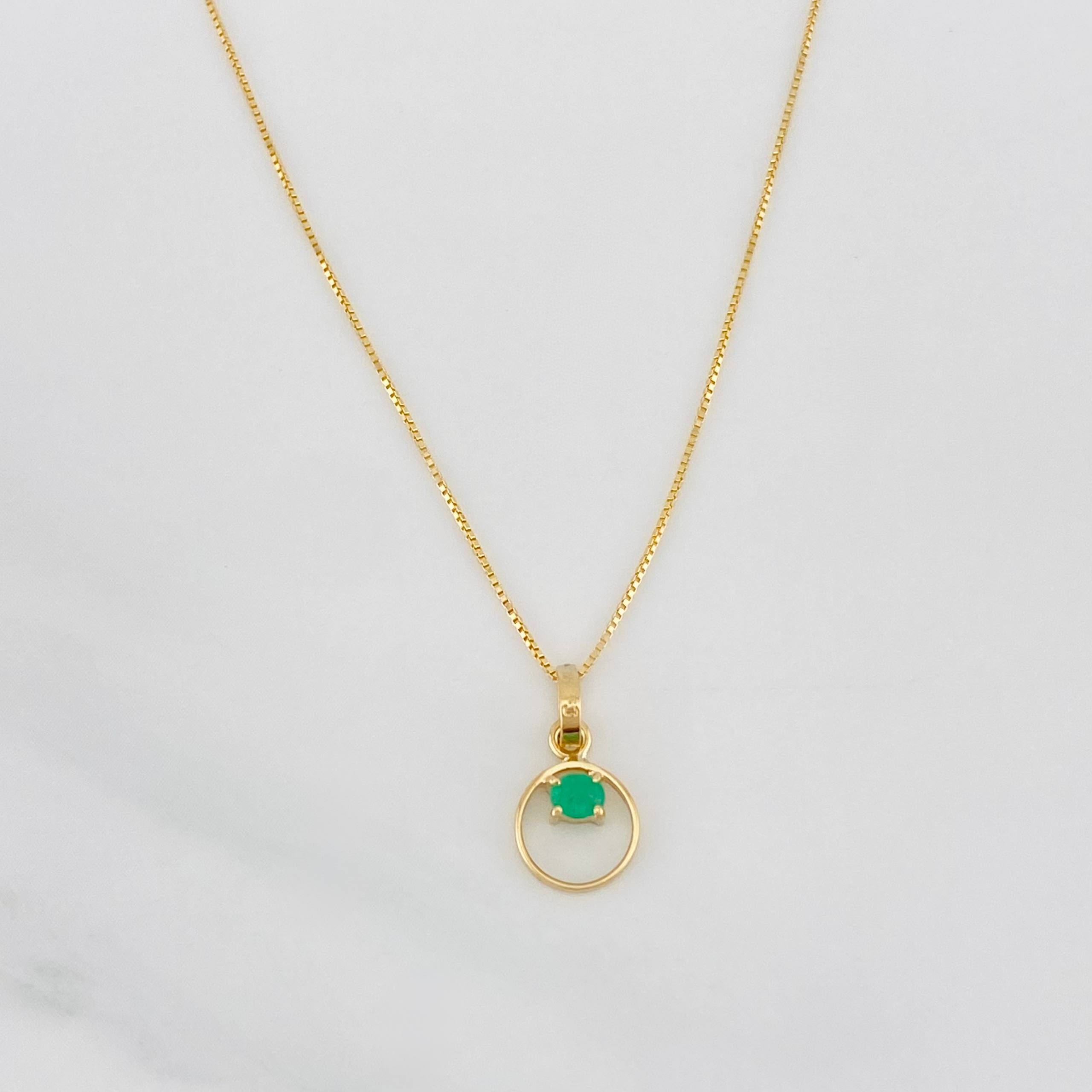 Set Venetian Chain + Circular Emerald Pendant 0.05pts / 1.35g / 15 3/4 in 18K Yellow Gold