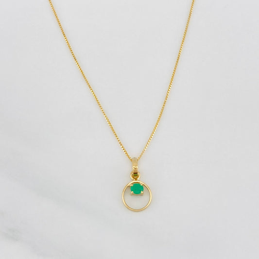 Set Cadena Veneciana + Dije Circular Esmeralda 0.05pts / 1.35g / 16 in Oro Amarillo 18K