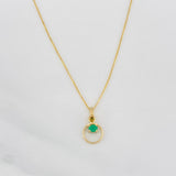 Set Venetian Chain + Circular Emerald Pendant 0.05pts / 1.35g / 15 3/4 in 18K Yellow Gold