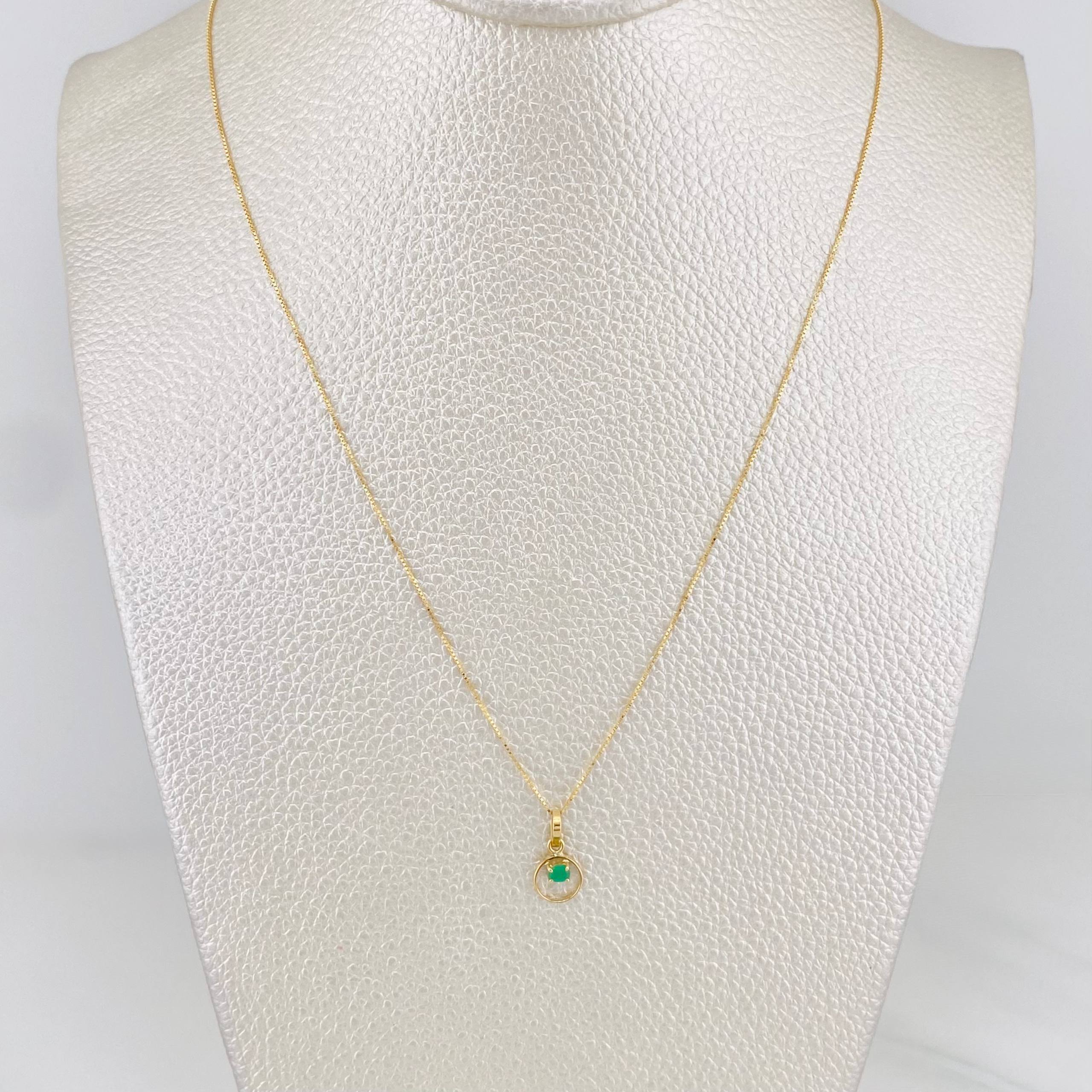 Set Venetian Chain + Circular Emerald Pendant 0.05pts / 1.35g / 15 3/4 in 18K Yellow Gold