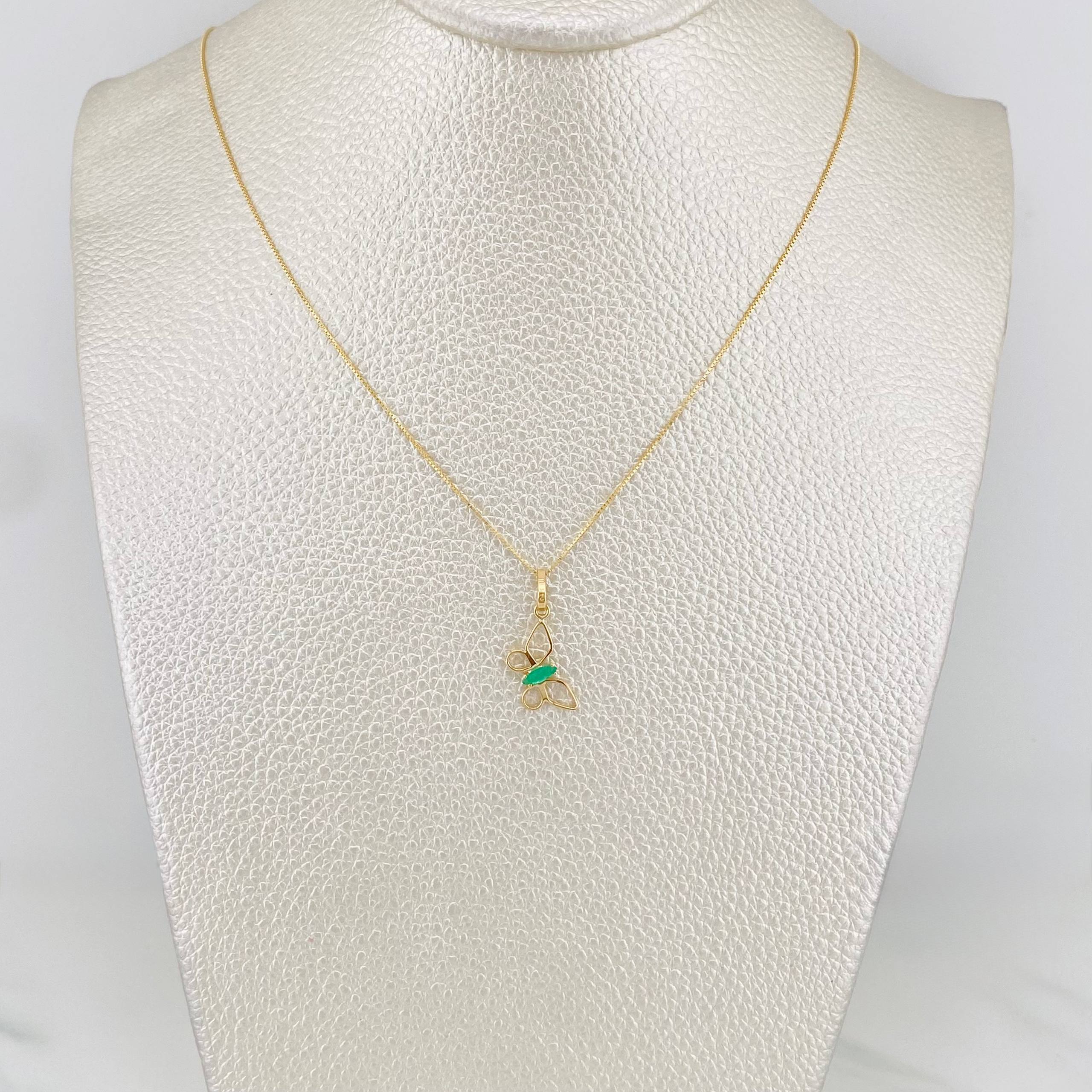 Set Venetian Chain + Emerald Butterfly Pendant 0.04pts / 1.5g / 15 3/4 in 18K Yellow Gold