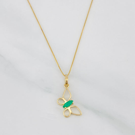 Set Cadena Veneciana + Dije Mariposa Esmeralda 0.04pts / 1.5g / 16 in Oro Amarillo 18K