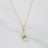Set Venetian Chain + Emerald Butterfly Pendant 0.04pts / 1.5g / 15 3/4 in 18K Yellow Gold