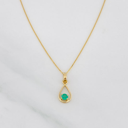 Set Cadena Veneciana + Dije Lagrima Esmeralda 0.07pts / 1.4g / 16 in Oro Amarillo 18K