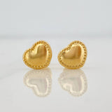 Stud Earrings Bordered Heart 0.7g / in / 7.5mm Yellow Gold 18K