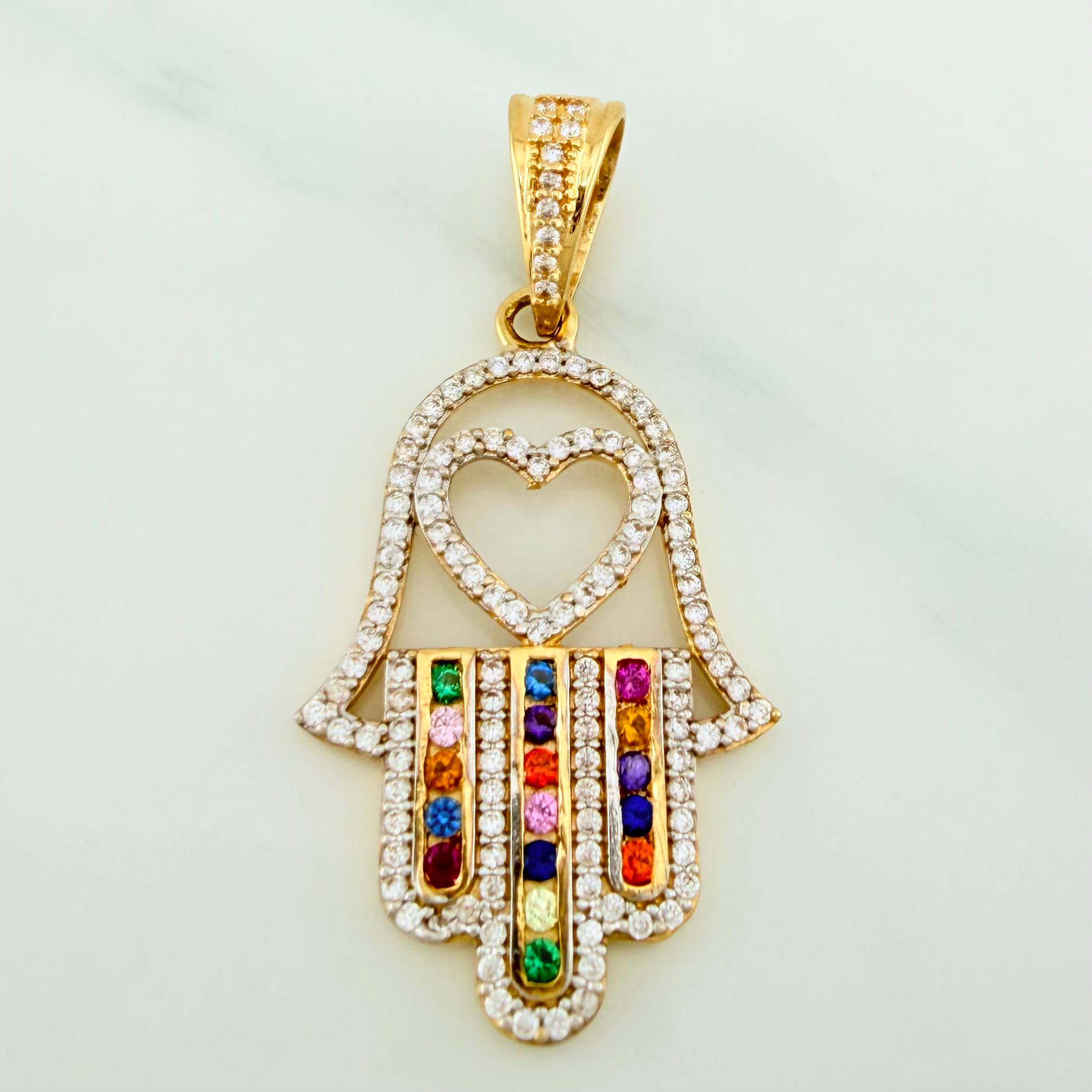 Pendant Hamsa Hand 4.4 g / 1 1/2 in Two Yellow White Gold 18K