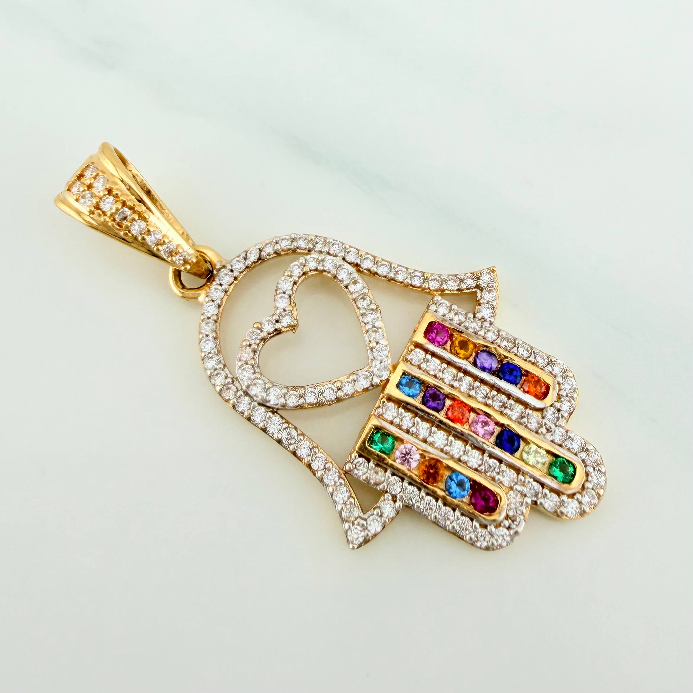 Pendant Hamsa Hand 4.4 g / 1 1/2 in Two Yellow White Gold 18K
