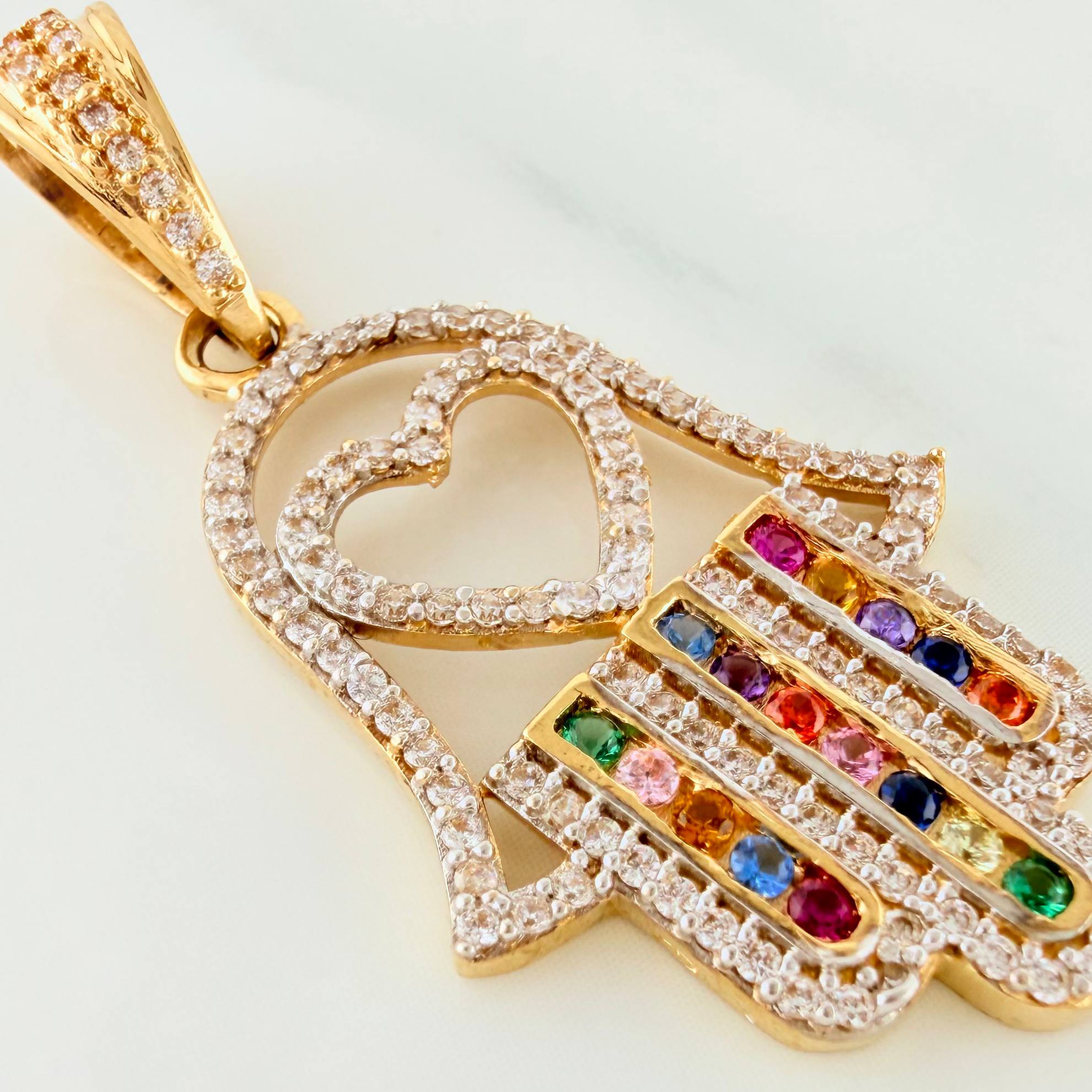 Pendant Hamsa Hand 4.4 g / 1 1/2 in Two Yellow White Gold 18K
