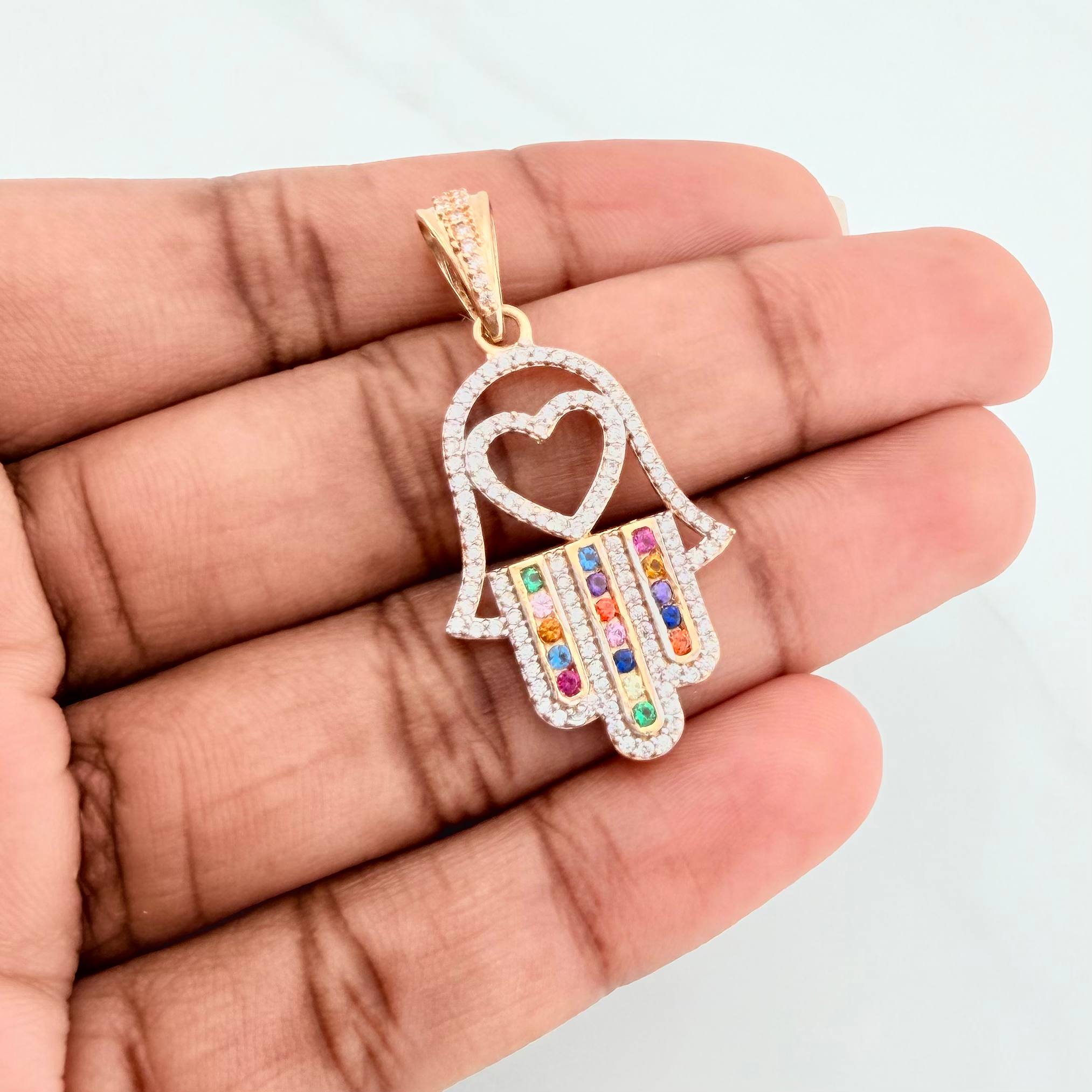 Pendant Hamsa Hand 4.4 g / 1 1/2 in Two Yellow White Gold 18K