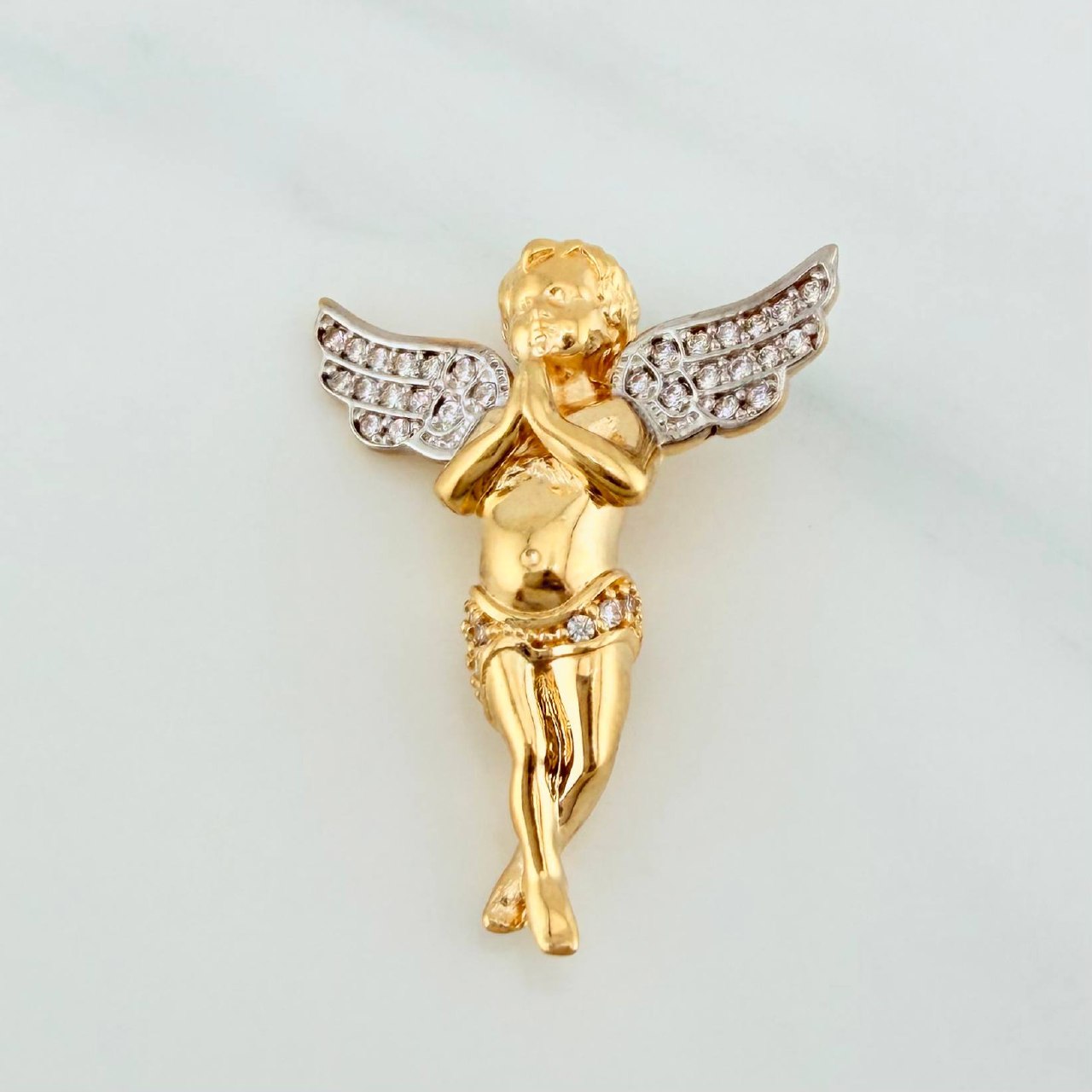 Pendant Guardian Angel 4.5 g / 1 1/4 in Two Golds Yellow White 18K