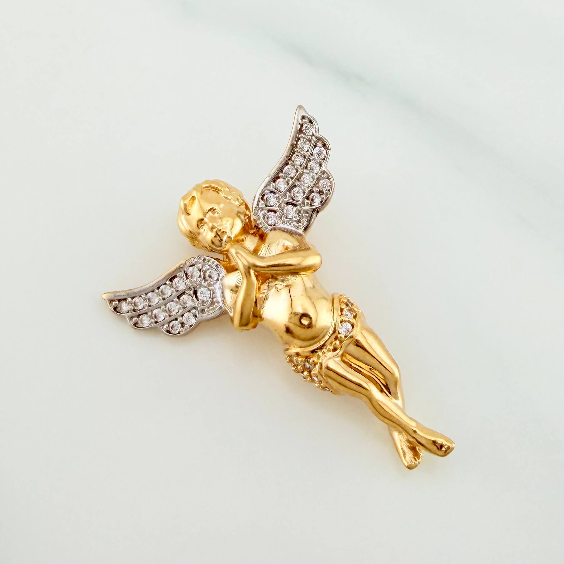 Pendant Guardian Angel 4.5 g / 1 1/4 in Two Golds Yellow White 18K