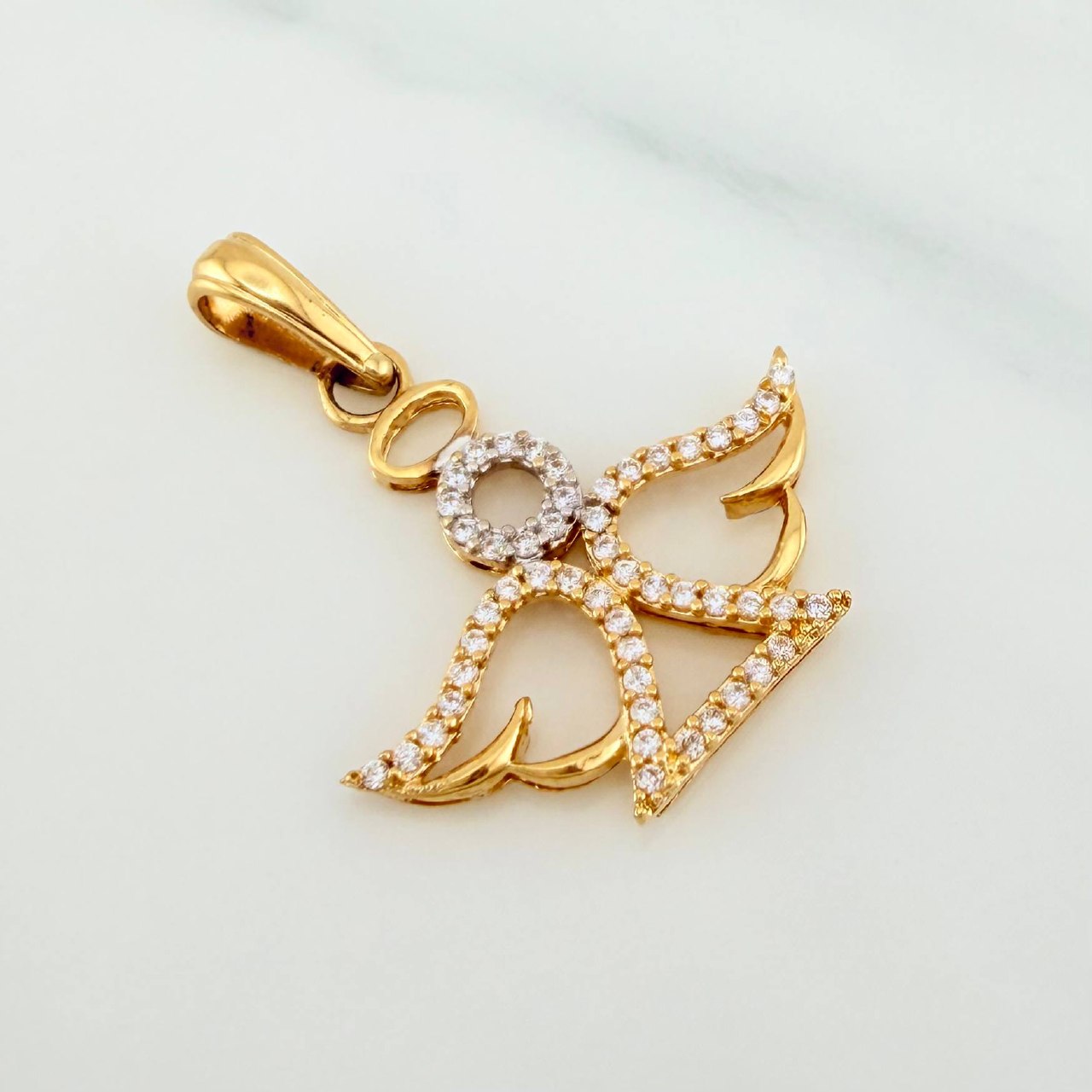 Pendant Angel 2.1 g / 1 1/4 in Two Golds Yellow White 18K