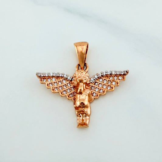 Dije Angel De La Guarda 2.75 g / 1 in  Dos Oros Blanco Rosa 18K