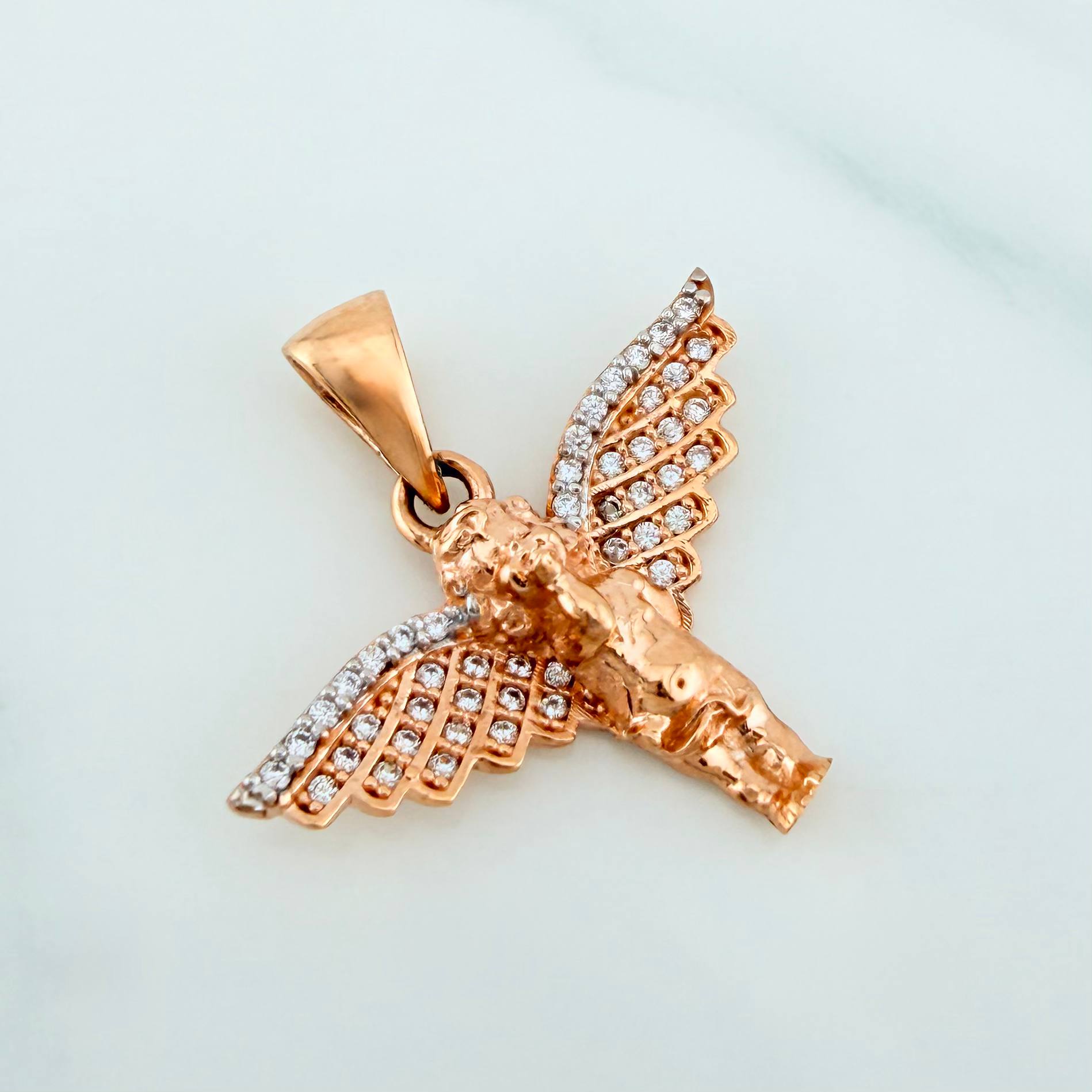 Pendant Guardian Angel 2.75 g / 1 in Two Golds White Rose 18K