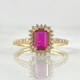 Solitaire Ring Halo Rectangle 2.7gr / Size 7 1/4 / 18K Gold *