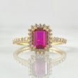 Solitaire Ring Halo Rectangular 2.35gr / Size 6 / 18K Gold