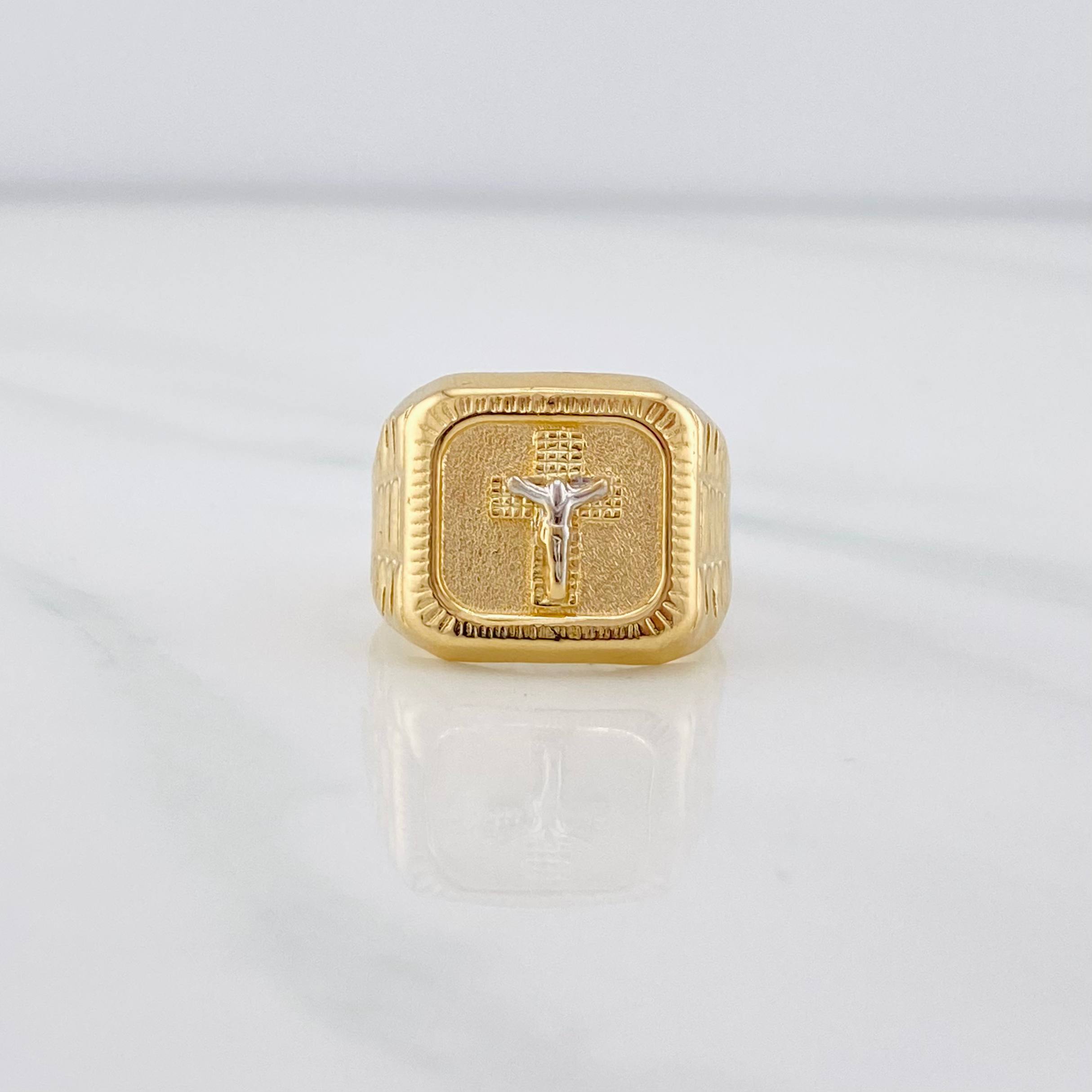 Anillo Cruz Cristo 3.35g / T8 1/2 Dos Oros Amarillo Blanco 18K
