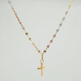 Set Chain and Pendant Mirror Flower + Cross 1.15g / 17 3/4 in / 1.52mm Three Golds 18K $
