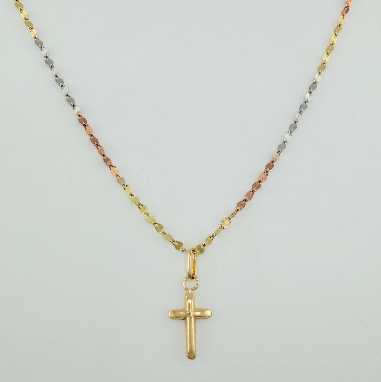 Set Chain and Pendant Mirror Flower + Cross 1.15g / 17 3/4 in / 1.52mm Three Golds 18K $