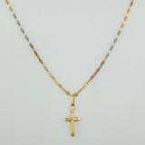 Set Chain and Pendant Mirror Flower + Cross 1.15g / 17 3/4 in / 1.52mm Three Golds 18K $