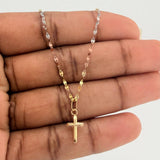 Set Chain and Pendant Mirror Flower + Cross 1.15g / 17 3/4 in / 1.52mm Three Golds 18K $
