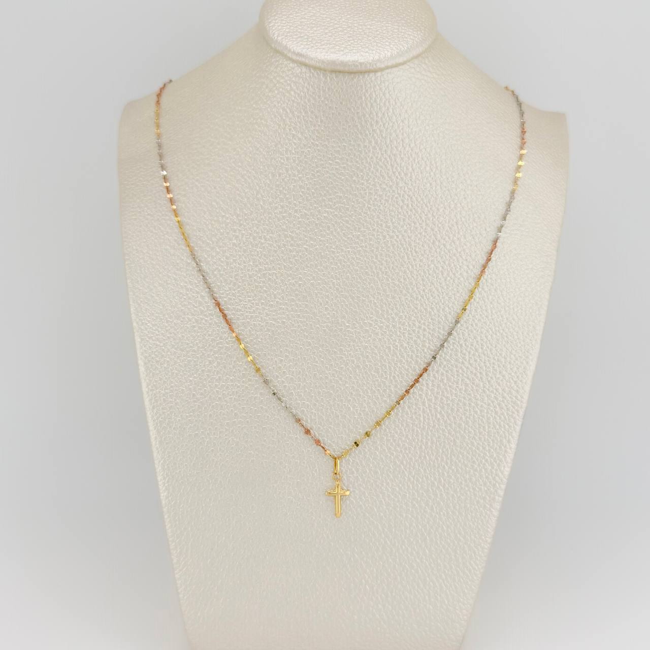 Set Chain and Pendant Mirror Flower + Cross 1.15g / 17 3/4 in / 1.52mm Three Golds 18K $