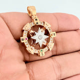 Dije Brujula Estrella Cardinal 17.9gr / 1 3/4 in / Tres Oros 18K $
