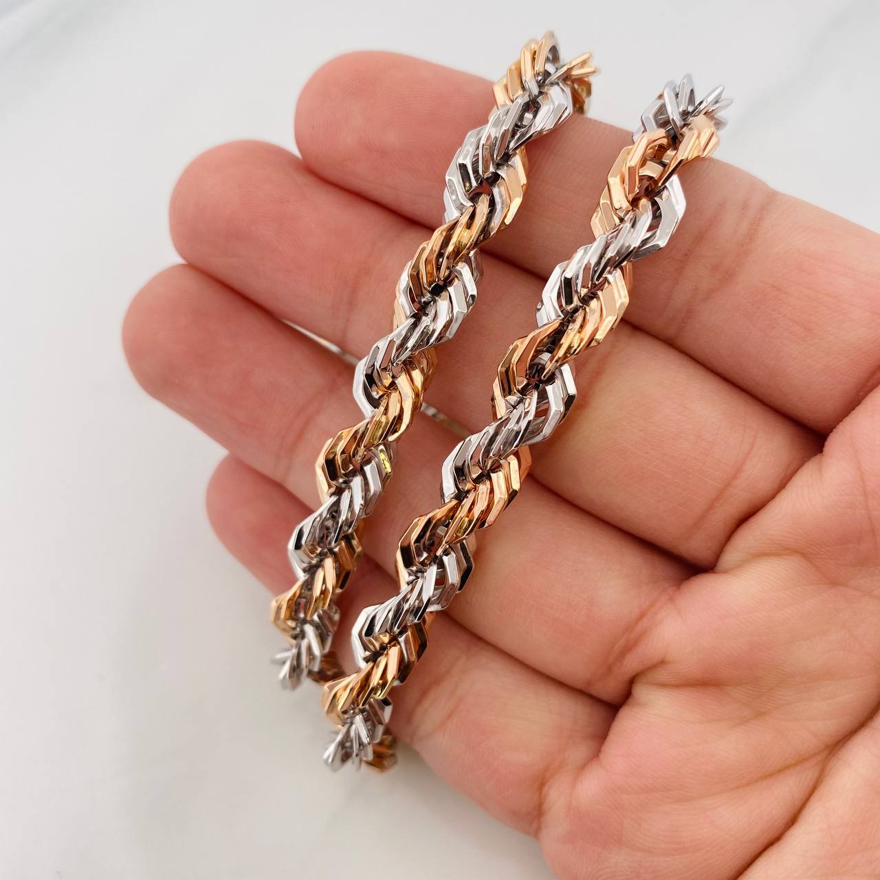 Cadena Lazo 16.25g / 24 in / 7.05mm Dos Oros Blanco Rosa 18K