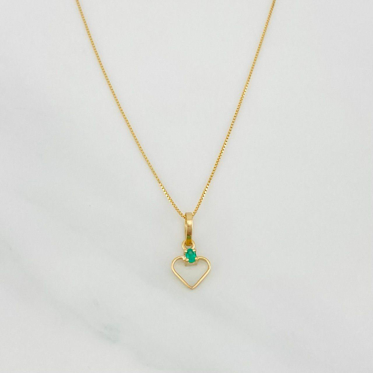Set Venetian Chain + Emerald Heart Pendant 0.02pts / 1.3g / 15 3/4 in 18K Yellow Gold